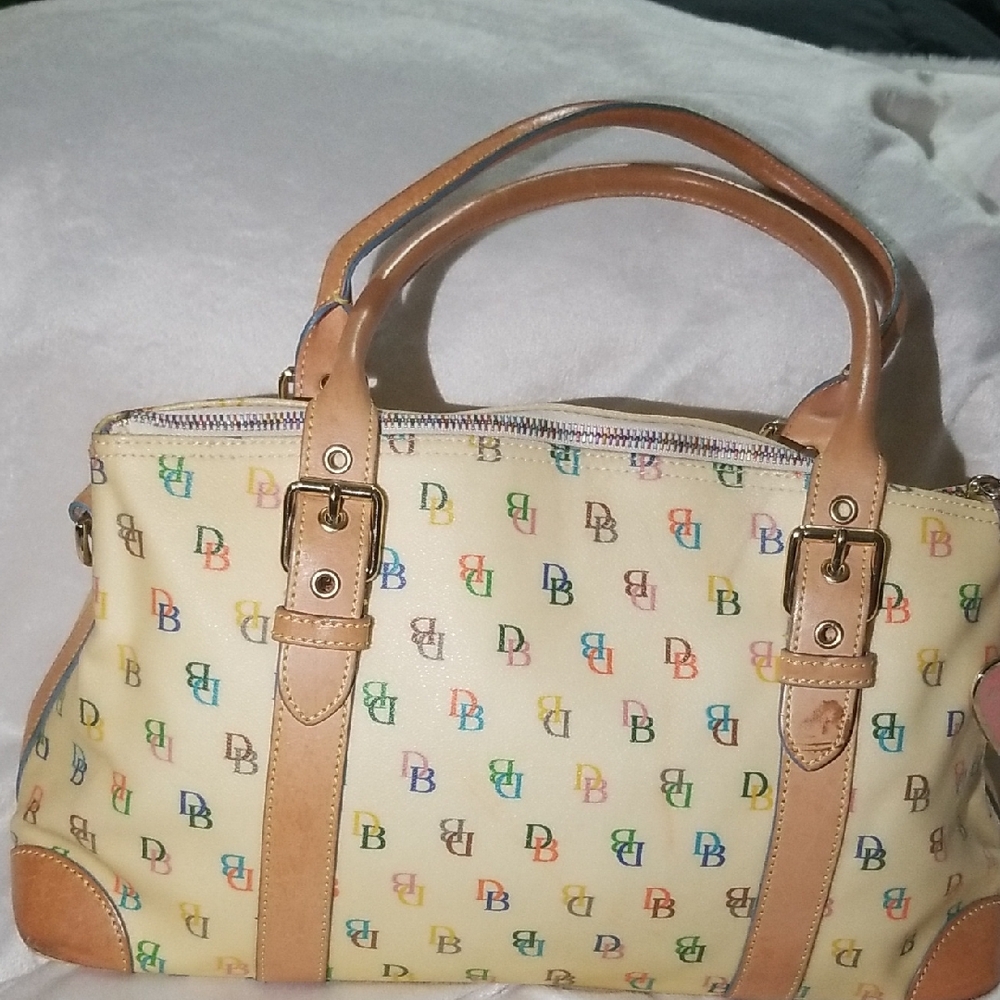 Dooney & Bourke Cream Satchel with Multicolor Logo